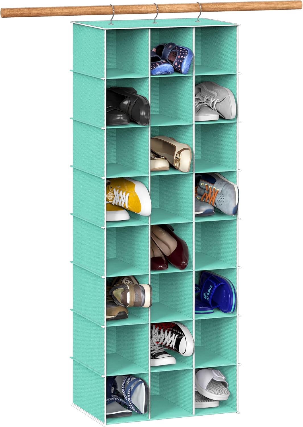 Installing Hanging Shoe Organizer Simple Houseware 24-Section Fabric on a closet rod