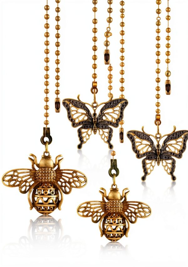 MTLEE Bronze Copper Butterfly Fan Pull Chain Retro Style-0