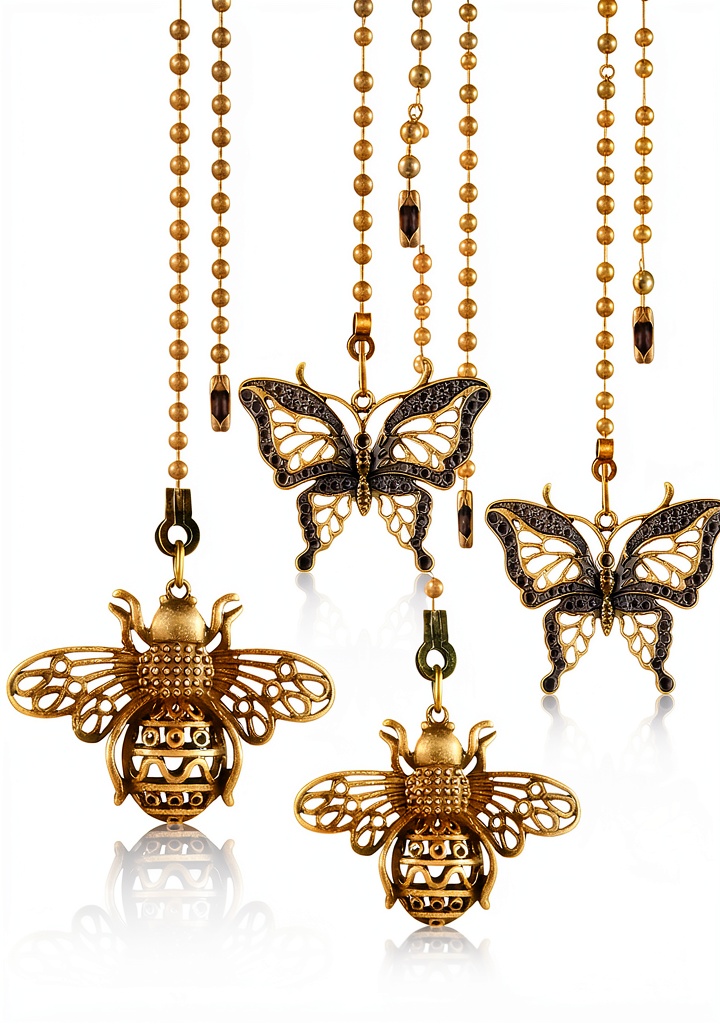 'MTLEE bronze butterfly fan pull chain close-up showing hollow design'