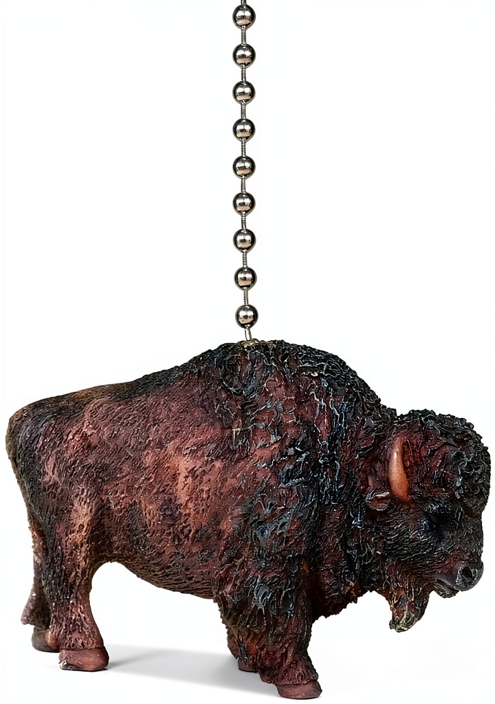 Black Forest Decor Buffalo Fan Pull installed on a ceiling fan
